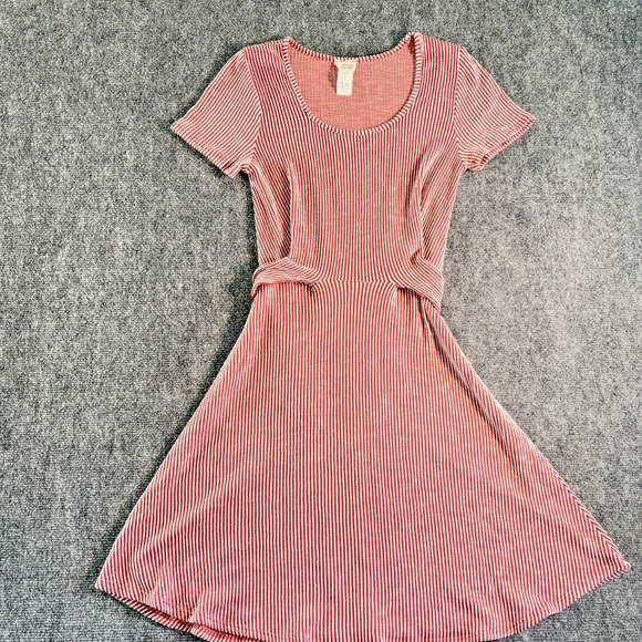 Caution to the Wind (Anthropologie) Red and White Striped Scoop Neck Dress Large - Picture 1 of 6